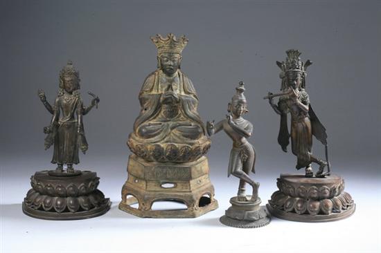 Appraisal: CHINESE BRONZE FIGURE OF GUANYIN Qing Dynasty Together with three