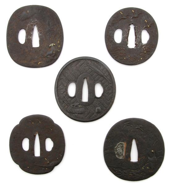 Appraisal: A Group of Five Iron Tsuba comprised of one Ko