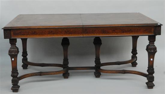 Appraisal: MAHOGANY PARQUETRY DINING TABLE Carved and banded mahogany with inset