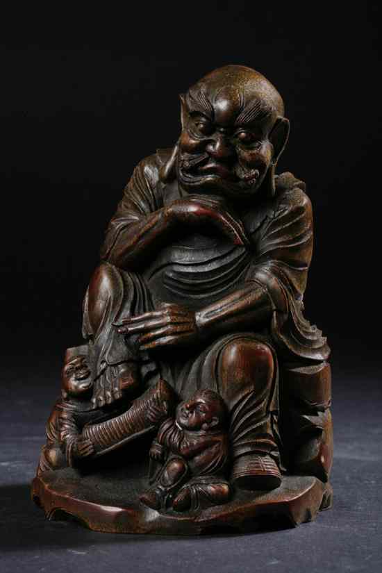 Appraisal: CHINESE BAMBOO FIGURE OF IMMORTAL AND TWO BOYS - in