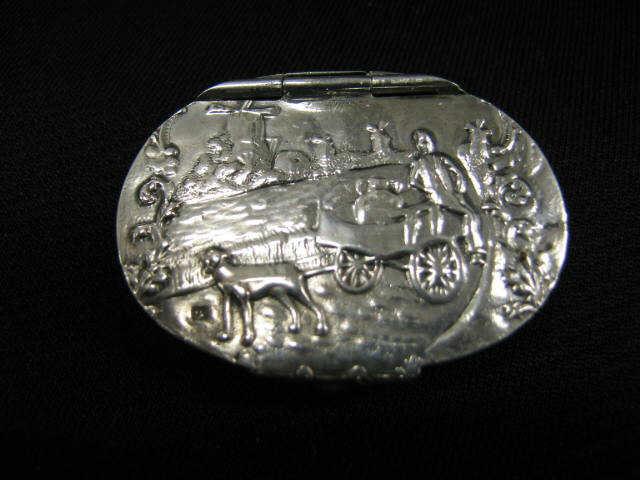 Appraisal: Dutch Sterling Silver Oval Box landscapes x hallmarked excellent