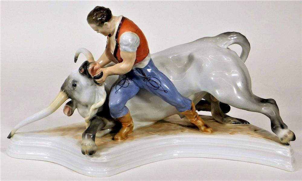 Appraisal: LARGE Herend Porcelain Bull Fighter Figural Group Hungary th Century