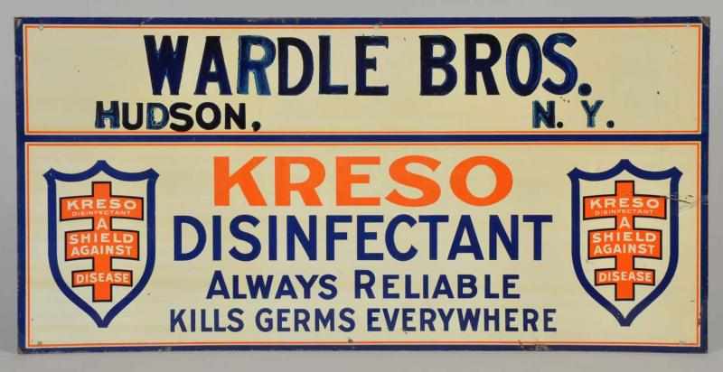 Appraisal: Tin Kreso Sign s to s Stamped with the merchants