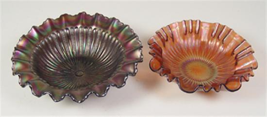 Appraisal: Two Carnival Glass Bowls Stipple ray pattern ruffled fluted edge