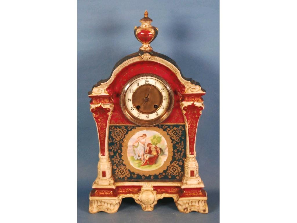 Appraisal: LATE NINETEENTH CENTURY VIENNA STYLE PORCELAIN MANTEL CLOCK the two