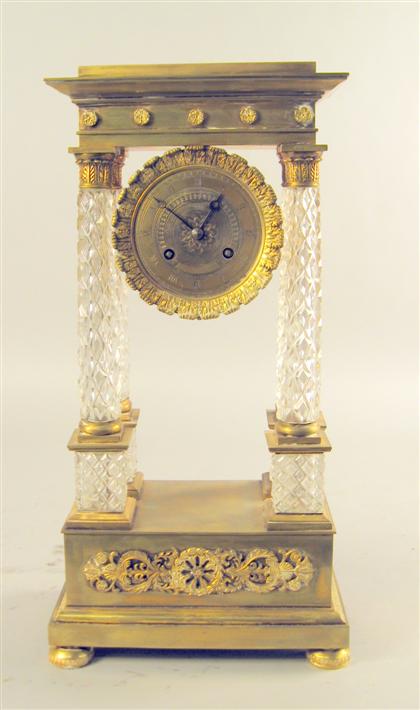 Appraisal: Empire style glass and gilt bronze temple clock With a