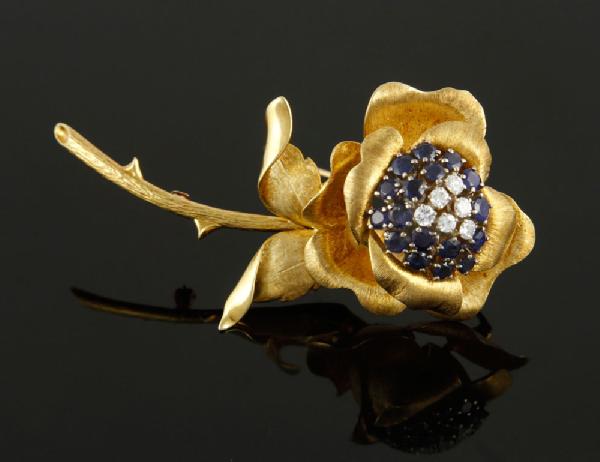 Appraisal: - Ladies' K Diamond and Sapphire Rose Pin Ladies' K