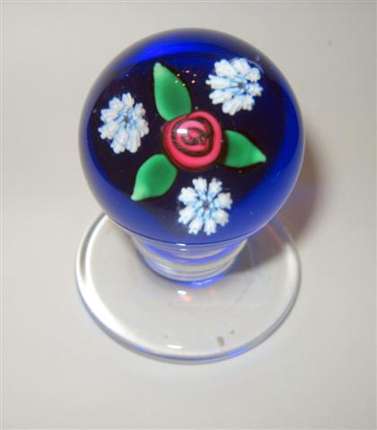 Appraisal: Charles Kazium pedestal rose miniature paperweight With a red rose