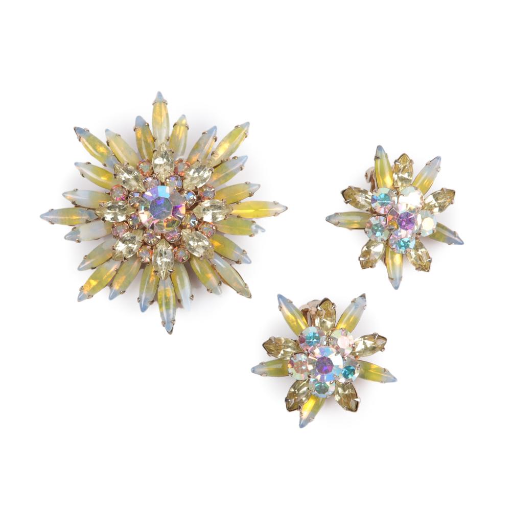 Appraisal: Schreiner NY unsigned starburst flower earring and pin brooch set