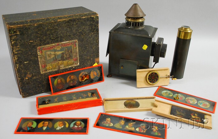 Appraisal: German Lantera Magica with Hand-colored Glass Slides Gloria model in