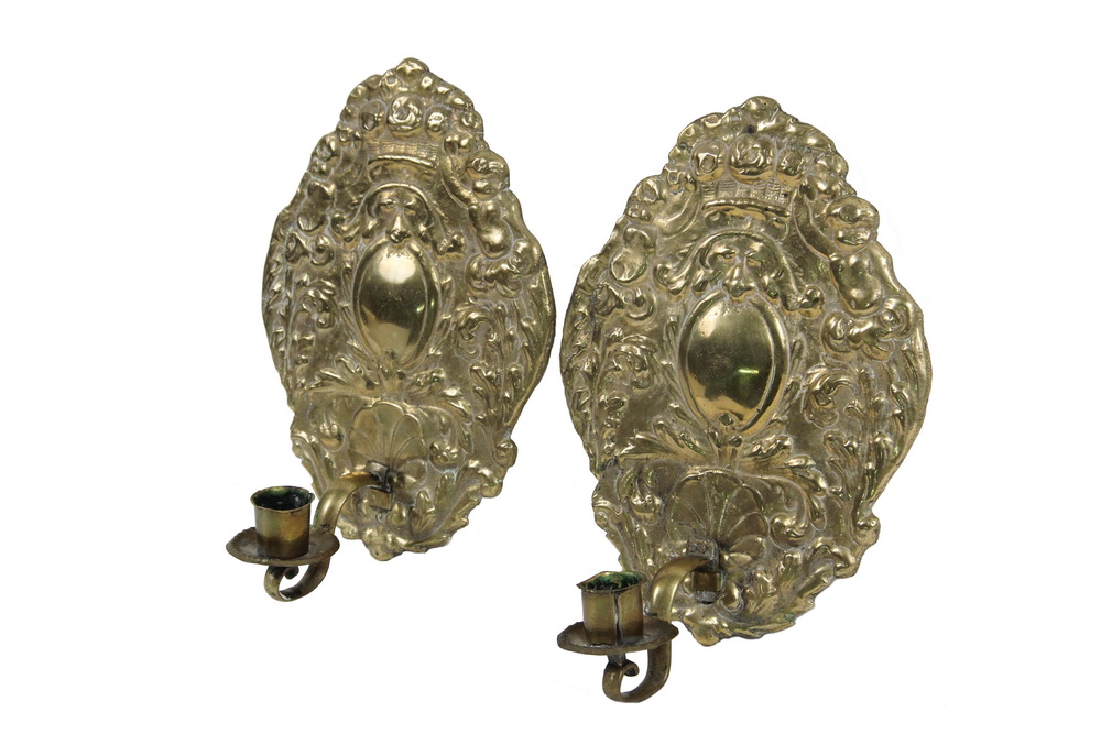 Appraisal: PAIR OF CANDLE SCONCES - th c Dutch Cast Brass