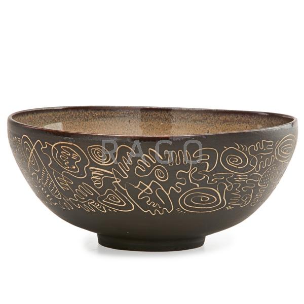 Appraisal: SCHEIER Bowl w sgraffito decoration Condition Report Minor grinding inconsistency