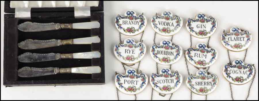 Appraisal: SET OF ELEVEN STAFFORDSHIRE PORCELAIN DECANTER TAGS Together with a