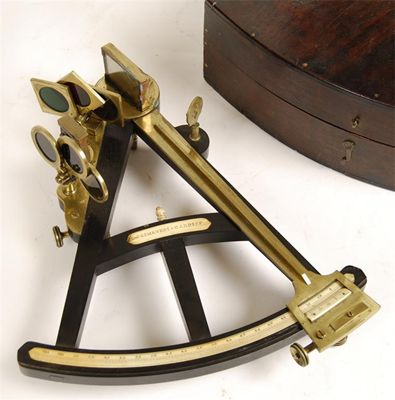 Appraisal: An ebony octant with brass and bone mounts the scale