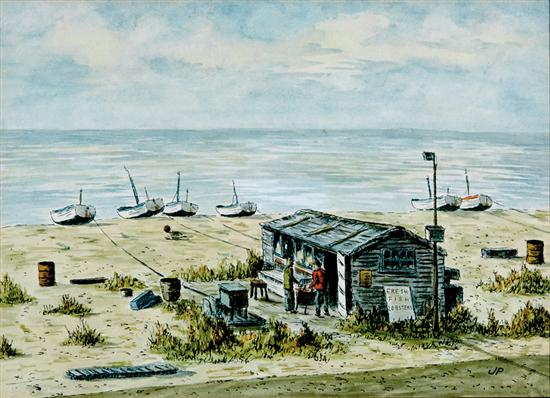 Appraisal: American school th century LOBSTER SHACK ink watercolor framed initialed