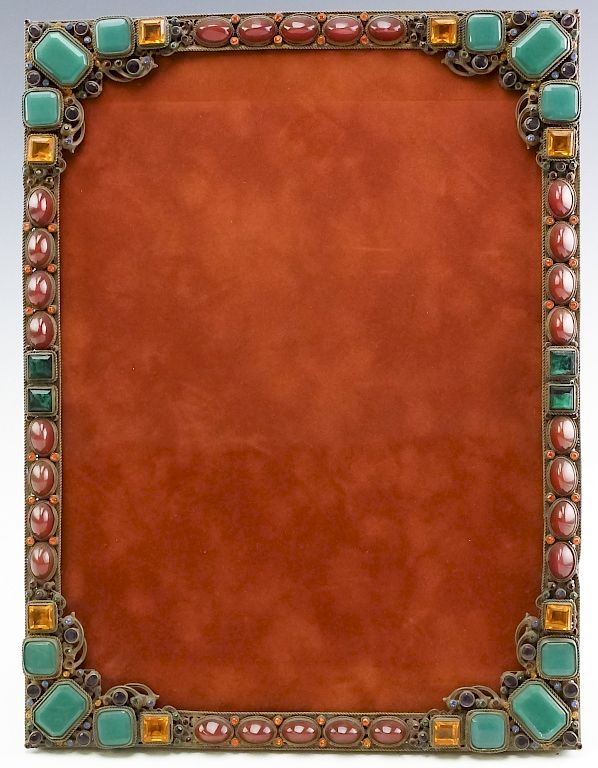 Appraisal: Austrian Brass Bohemian Glass Jewel Picture Frame Fine antique Austrian