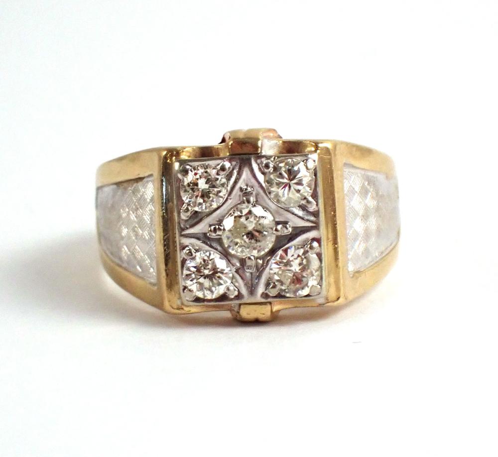 Appraisal: MAN'S DIAMOND AND TWO-TONE FOURTEEN KARAT GOLD RING The k