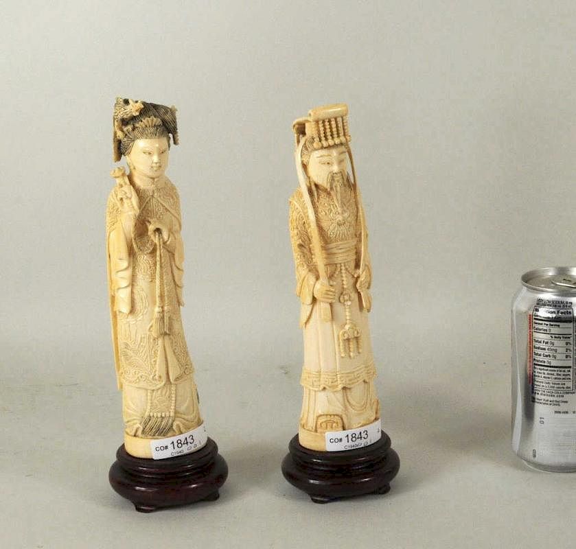 Appraisal: Pr Chinese Carved Ivory Figures Ex Carnegie Coll Pair of