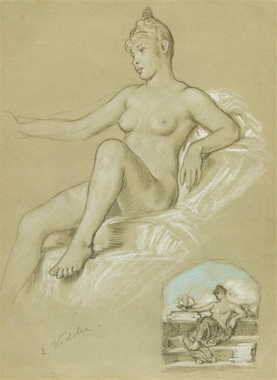 Appraisal: Sale Lot Elihu Vedder American - Seated Nude chalk and