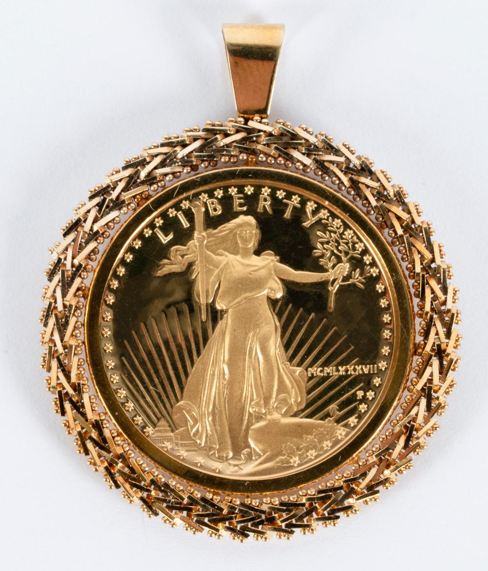 Appraisal: LIBERTY GOLD COIN PENDANTcontaining one gold Liberty coin mm in