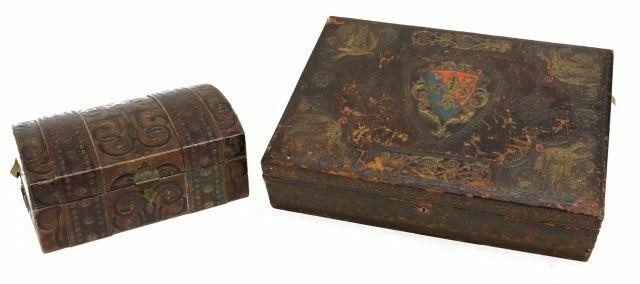 Appraisal: lot of Continental decorative boxes including large French leather-clad box