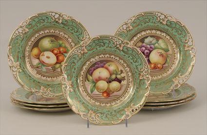 Appraisal: Nine Continental Gilt and Polychrome Decorated Porcelain Fruit Plates with