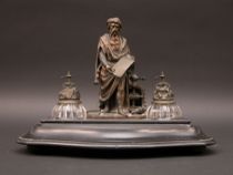 Appraisal: A Bookman's Standish A Marble and bronze standish includes two