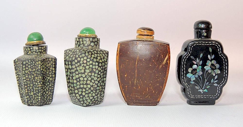 Appraisal: Assembled Grouping of Four Snuff Bottles Four snuff bottles including