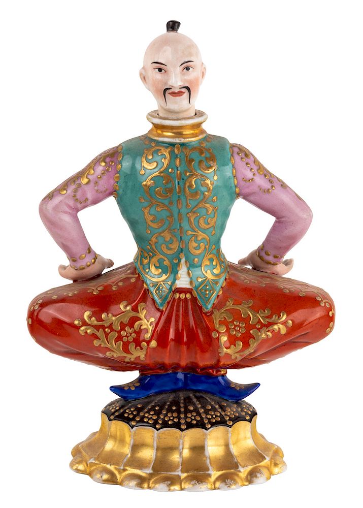 Appraisal: A RUSSIAN PORCELAIN PERFUME BOTTLE IN THE FORM OF MONGOLIAN