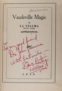 Appraisal: La Vellma David J Lustig Vaudeville Magic N p First