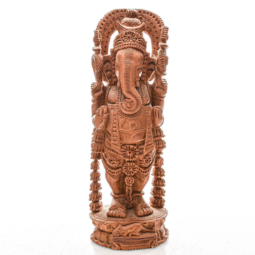 Appraisal: HINDU EASTERN ALLEGORICAL CARVED WOODEN STATUE GANESHA Exquisite hand carved