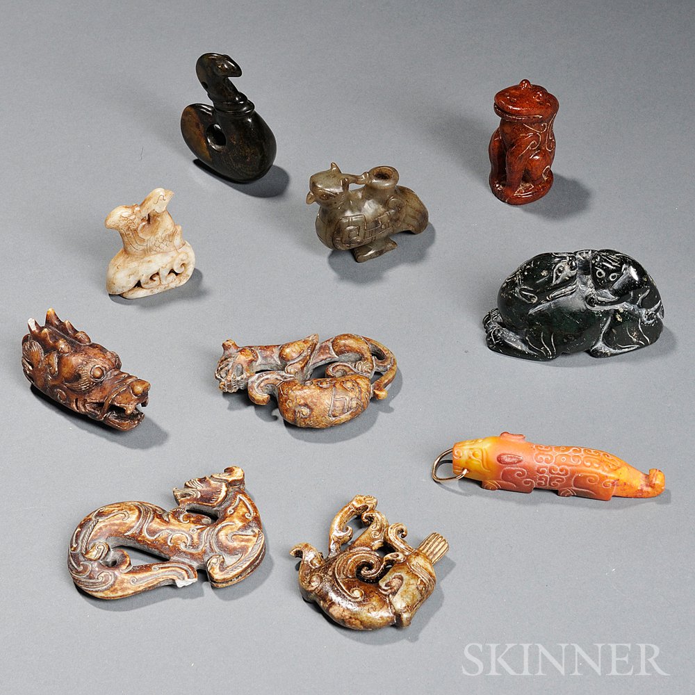 Appraisal: Ten Stone Carvings of Animals Asia of various stones colors