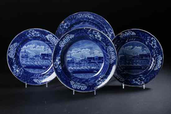 Appraisal: FOUR PIECES STAFFORDSHIRE ''LANDING OF LAFAYETTE'' BLUE AND WHITE TRANSFERWARE