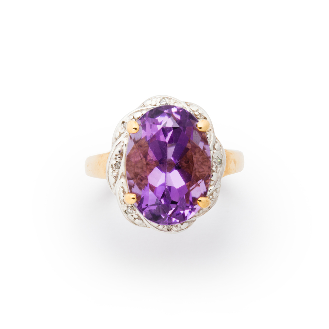 Appraisal: AN AMETHYST DIAMOND AND TEN KARAT BI-COLOR GOLD RING An