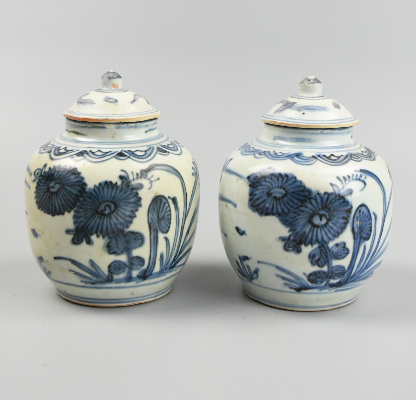 Appraisal: PAIR OF CHINESE B W JAR COVER MING DYNASTY A