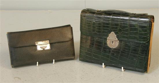 Appraisal: Mappin and Webb green stained crocodile travelling wallet with contents