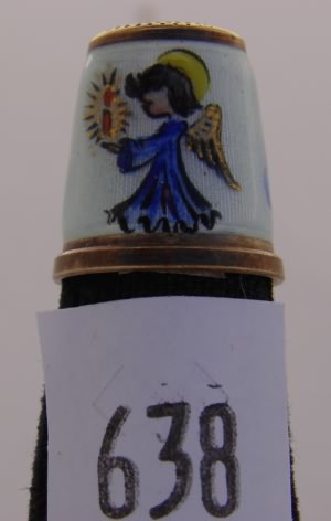 Appraisal: Sterling thimble with angel on white enamel