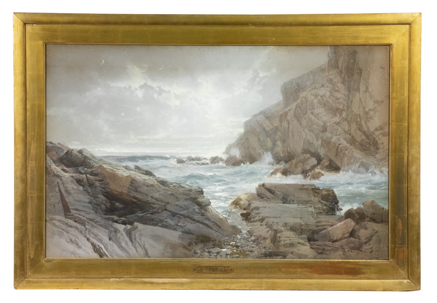 Appraisal: WILLIAM TROST RICHARDS PA RI - Rocky Coastline gouache on