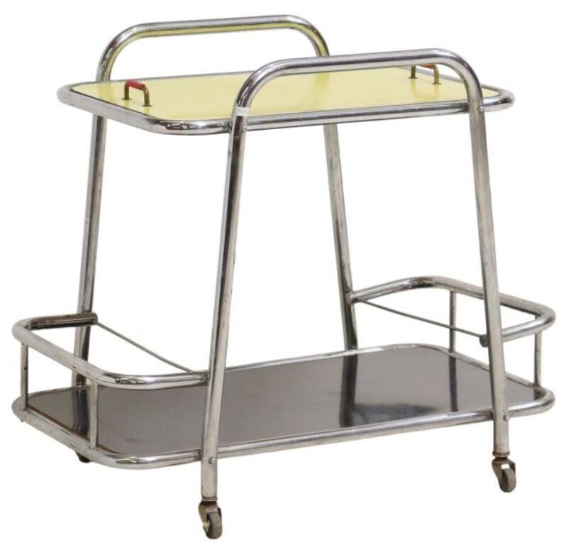 Appraisal: French Art Deco metal bar cart service trolley c s