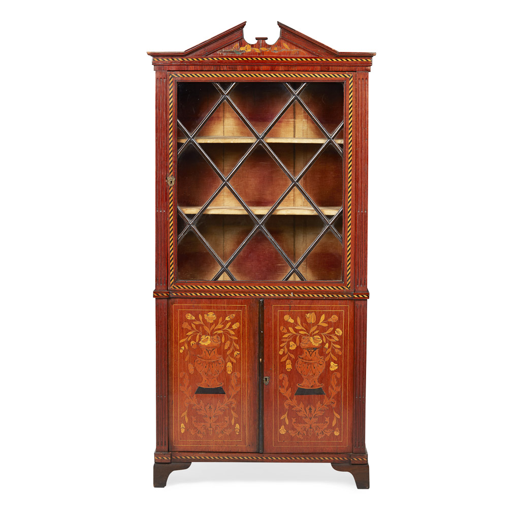 Appraisal: DUTCH MARQUETRY MAHOGANY BOOKCASE CABINET TH CENTURY AND LATER with