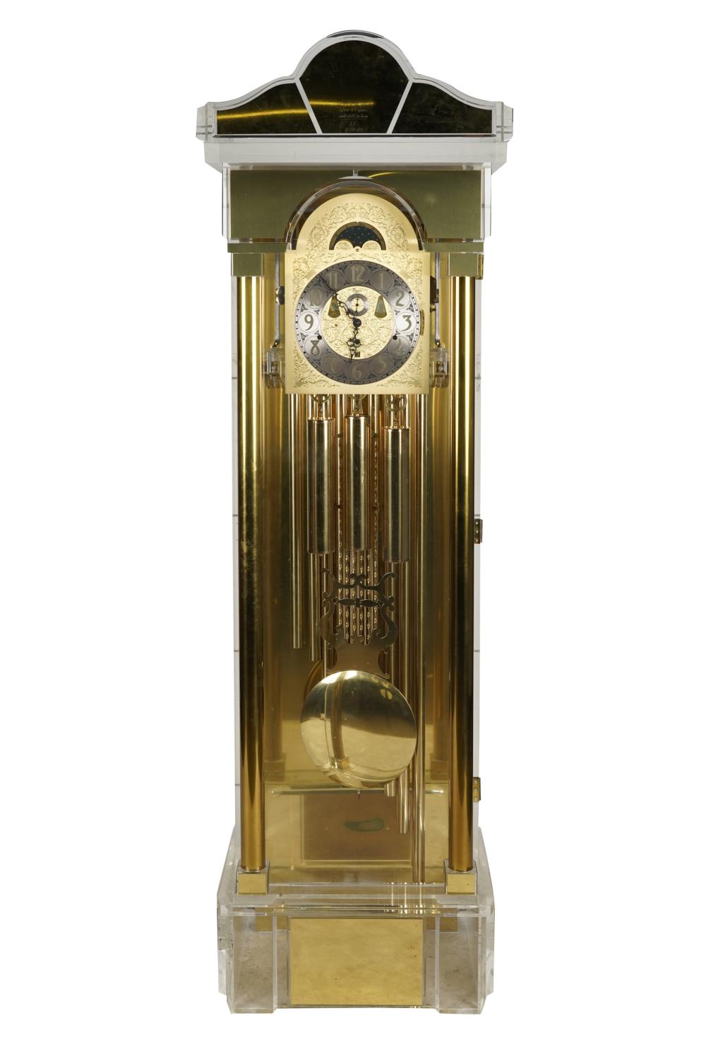 Appraisal: URGOS GERMAN LUCITE TALL CASE CLOCKsigned to dial with date