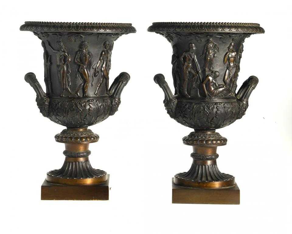 Appraisal: A PAIR OF ITALIAN BRONZE MODELS OF THE MEDICI VASE