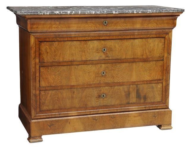 Appraisal: French Louis Philippe period marble-top walnut commode mid th c