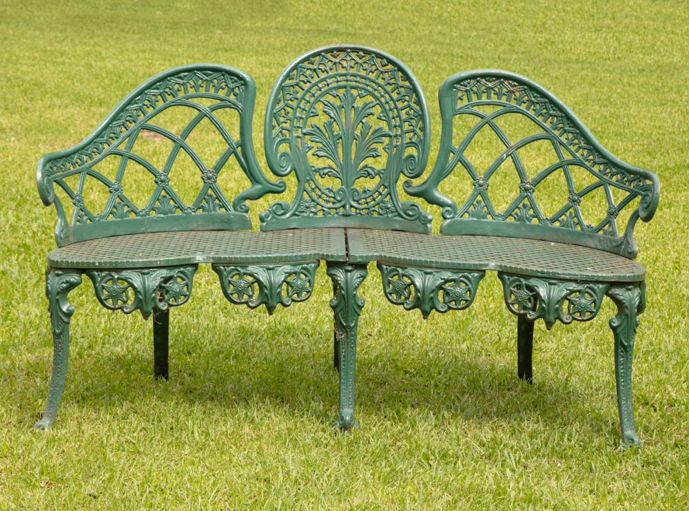 Appraisal: American Painted Cast Iron Garden Bench early th c triple