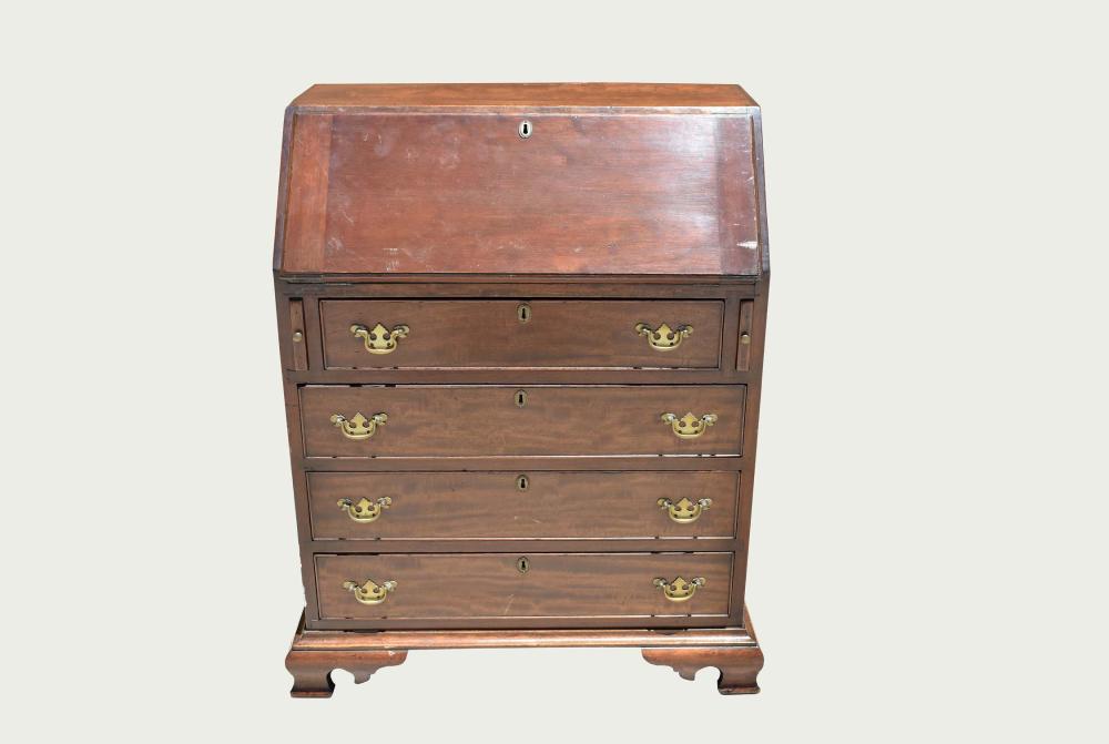 Appraisal: CHIPPENDALE CENNTENIAL MAHOGANY SLANT-FRONT DESKCirca The hinged lid opening to