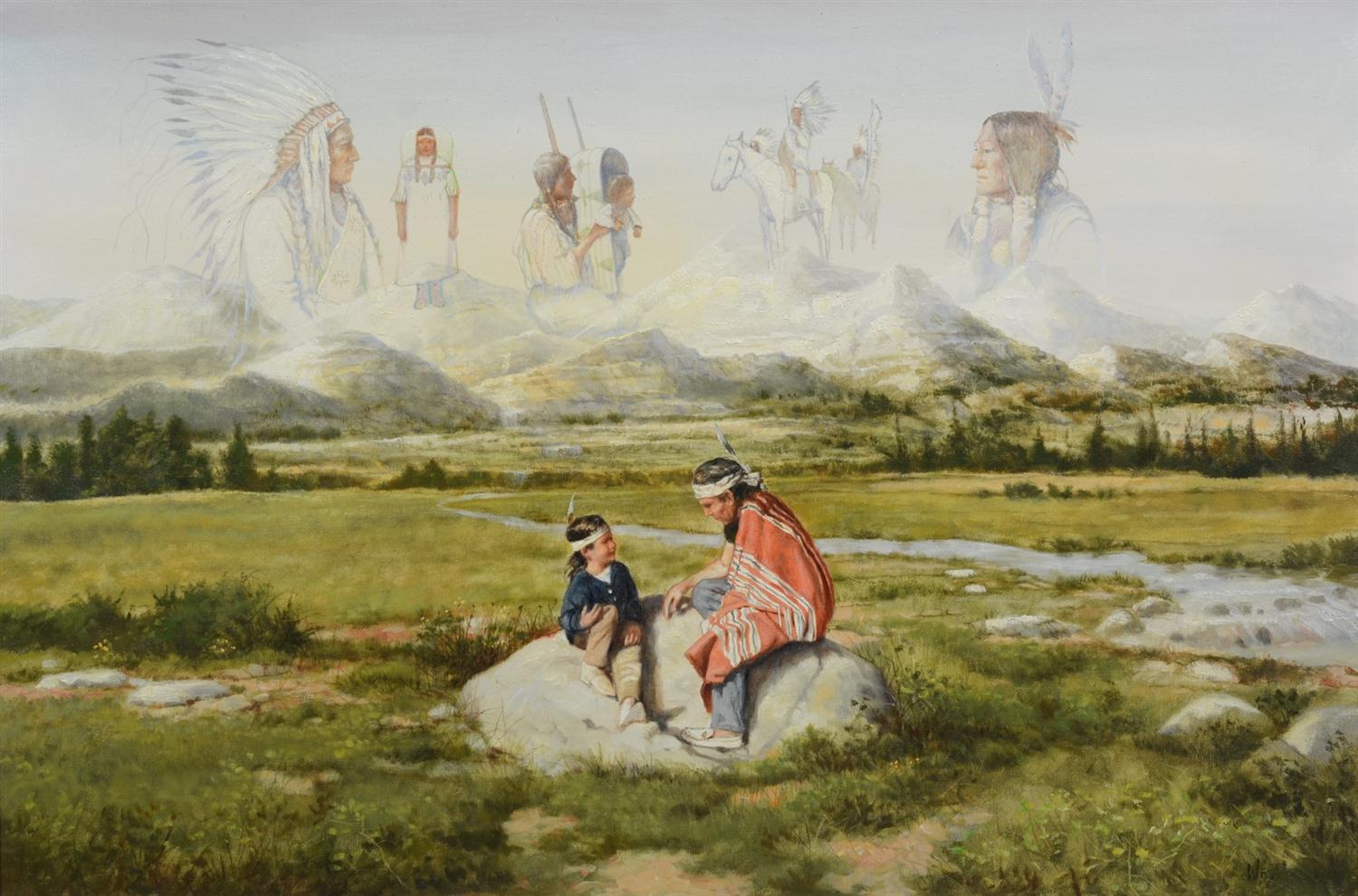 Appraisal: John West American th Century oil on canvas Native Americans