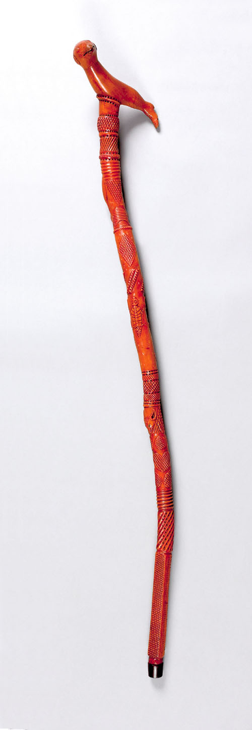 Appraisal: Pennsylvania cane with geometric crosshatch decoration and relief hearts lizard