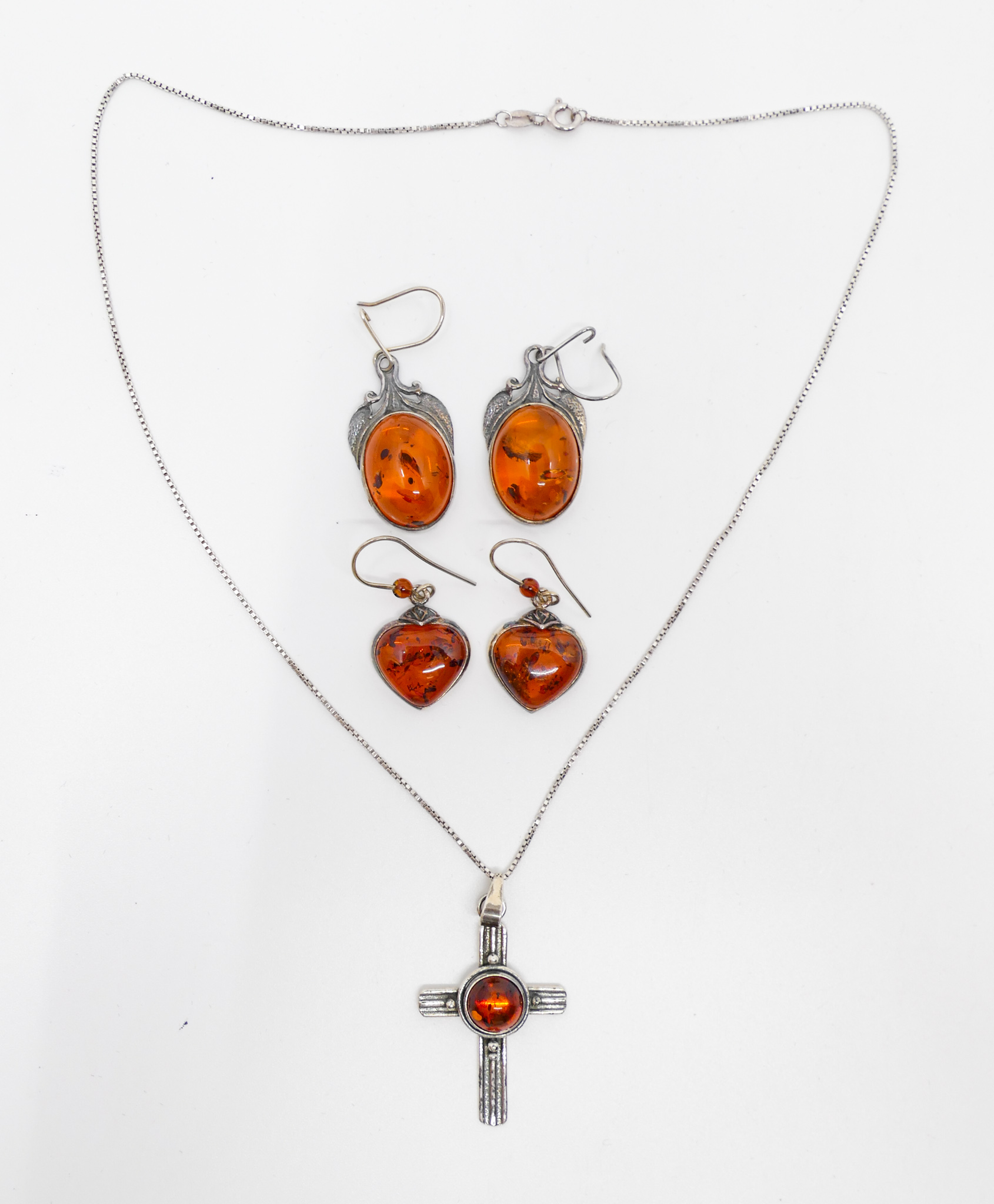 Appraisal: Box Natural Amber and Sterling Earrings etc - Grams TW