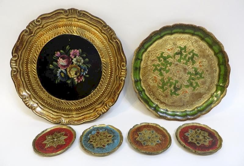 Appraisal: Six Wood Or Papier Mache Painted Serving Dishes Six Wood