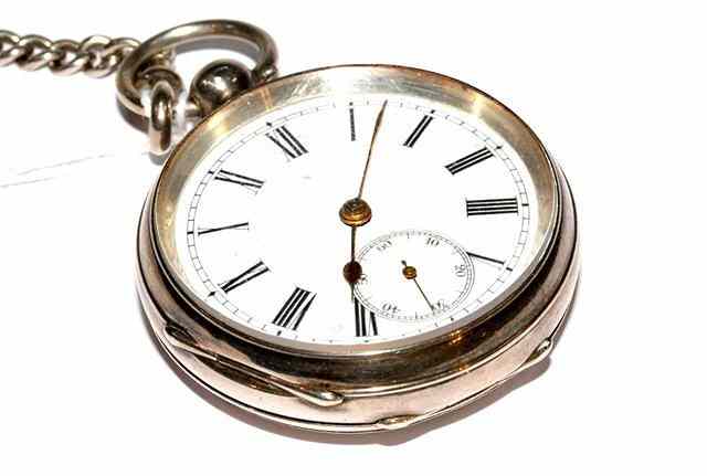 Appraisal: A SILVER CASED POCKET WATCH with white enamelled dial Roman